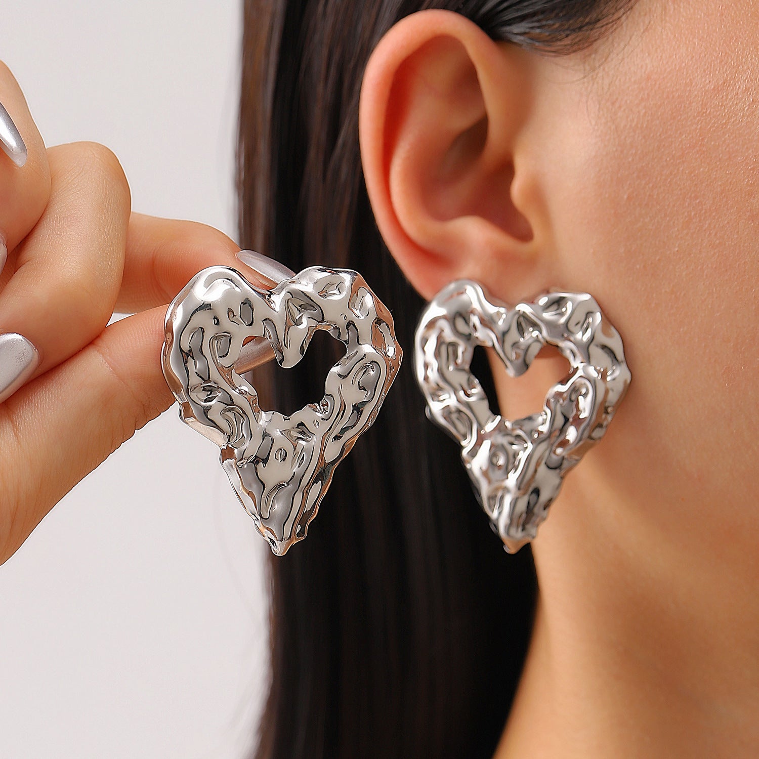 Lava Hollow Heart-shaped Earrings