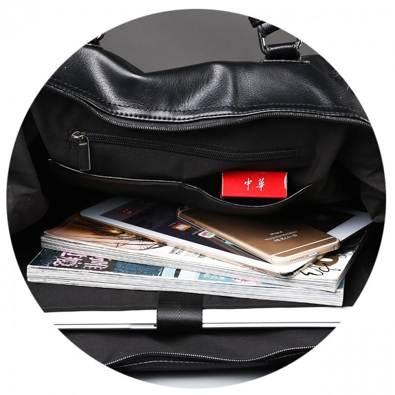 Large-capacity business leather travel handbag