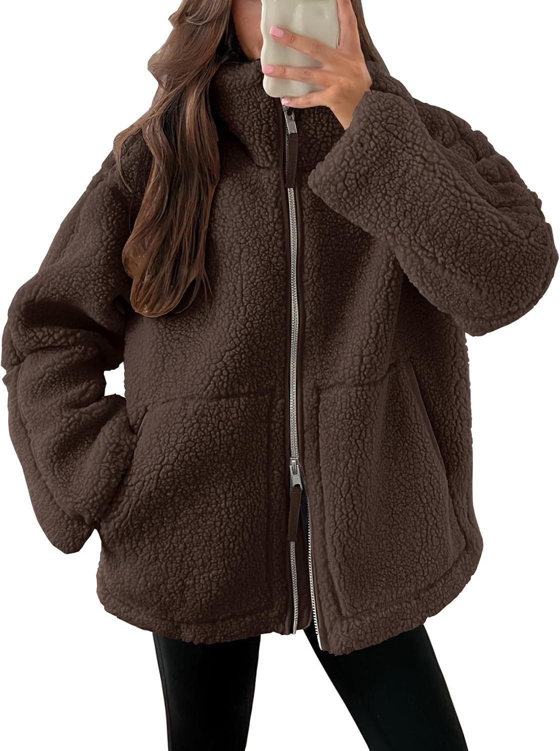 Winter Lapel Zip-up Solid Fleece Jacket Coat