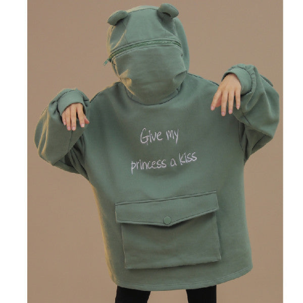 Frog Zipper Pocket Oversized Hoodie