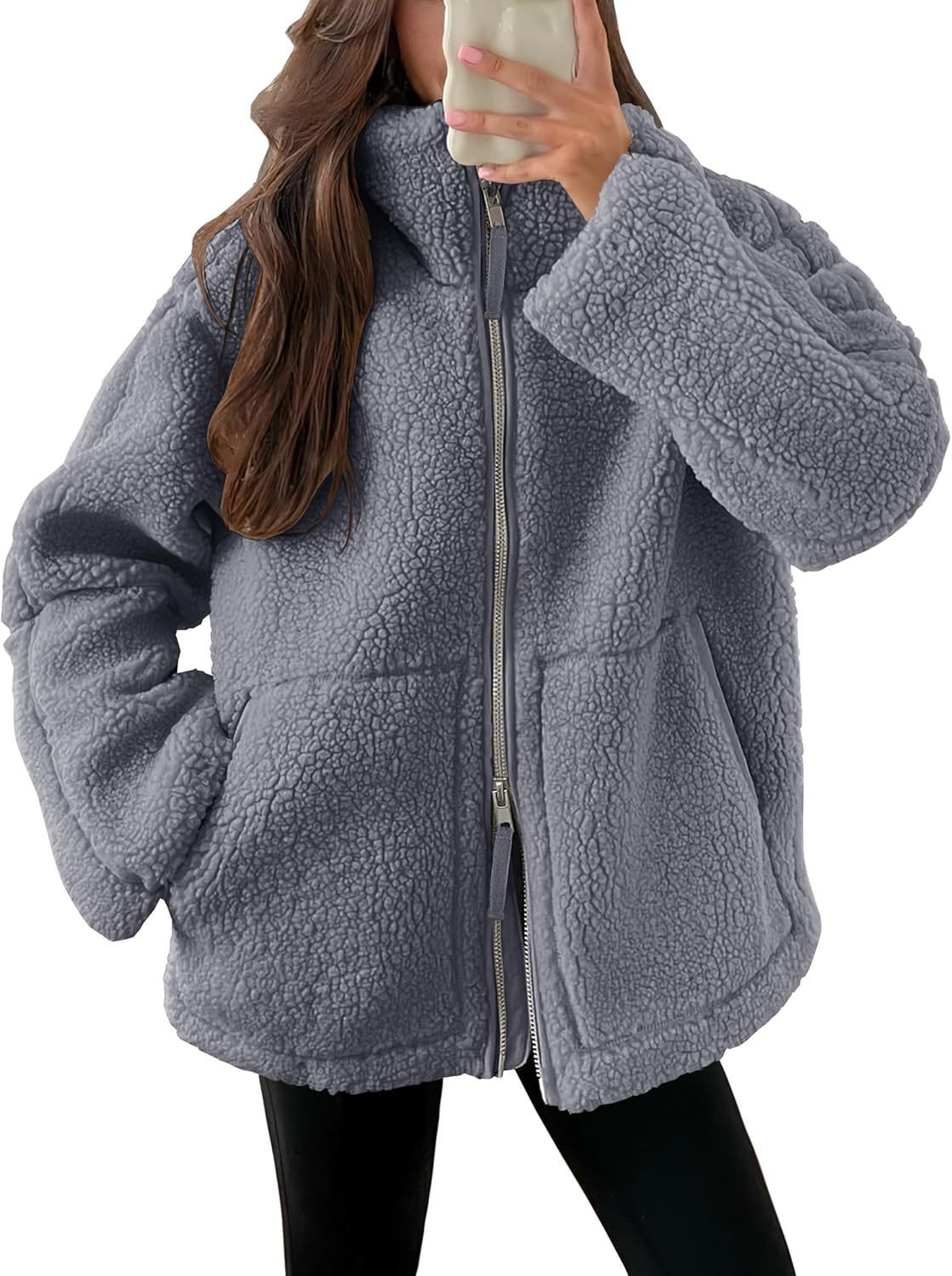 Winter Lapel Zip-up Solid Fleece Jacket Coat