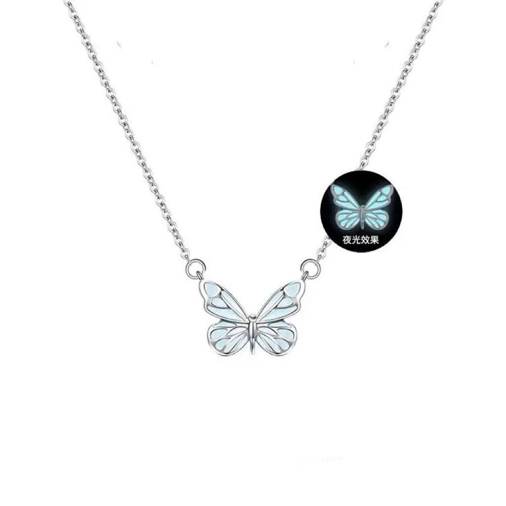 Blue Luminous Butterfly Necklace Bracelet Set