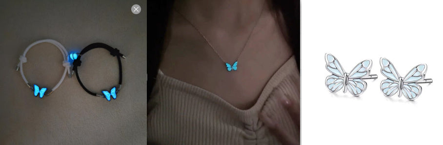 Blue Luminous Butterfly Necklace Bracelet Set