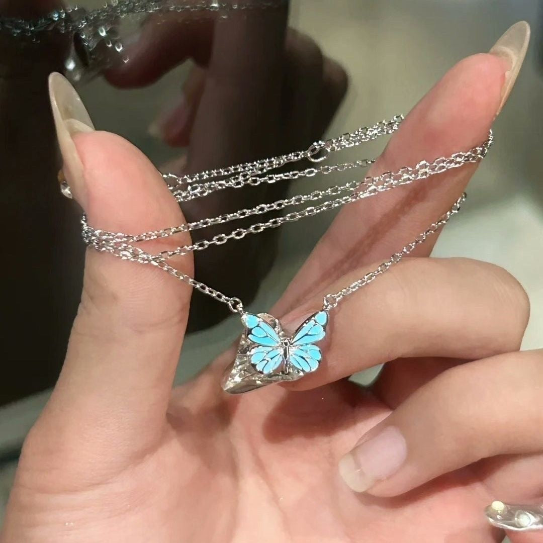 Blue Luminous Butterfly Necklace Bracelet Set