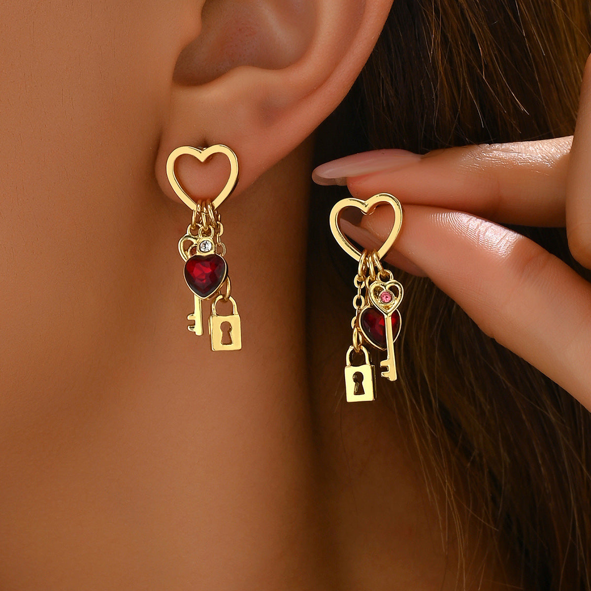 Luxury Earrings With Rhinestone Diamond Lock-shaped