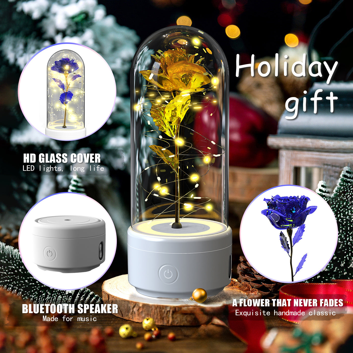 Flowers LED Light And Bluetooth Speaker Rose Luminous