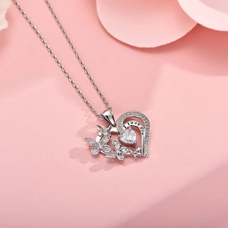 Rhinestones Heart-shaped Chain Pendant Necklace