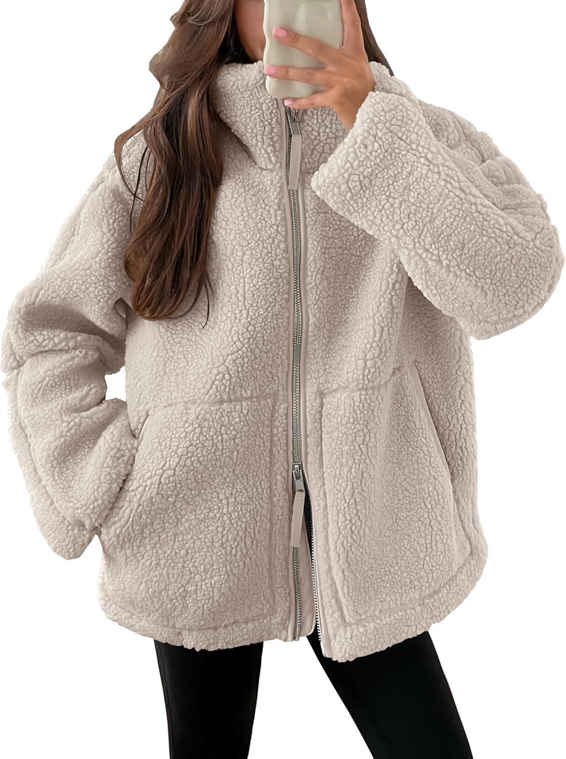 Winter Lapel Zip-up Solid Fleece Jacket Coat