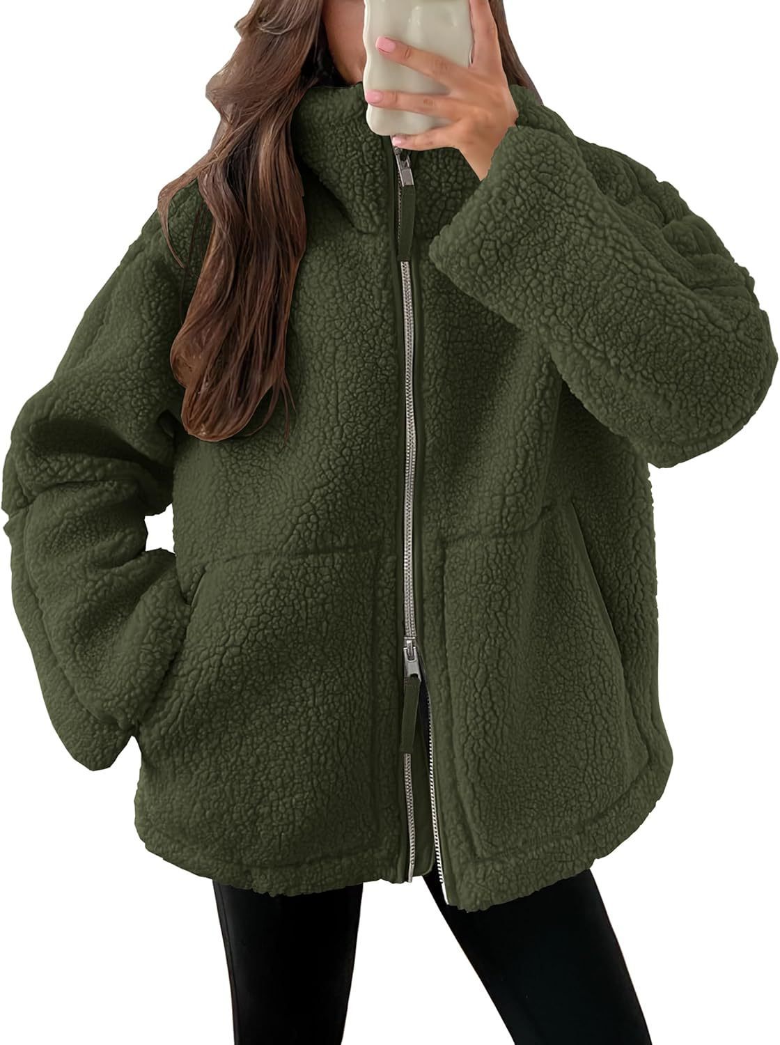 Winter Lapel Zip-up Solid Fleece Jacket Coat