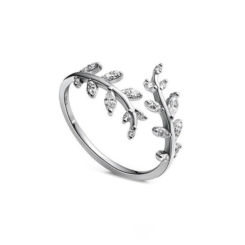 Sterling Personalized Diamond Leaf Ring