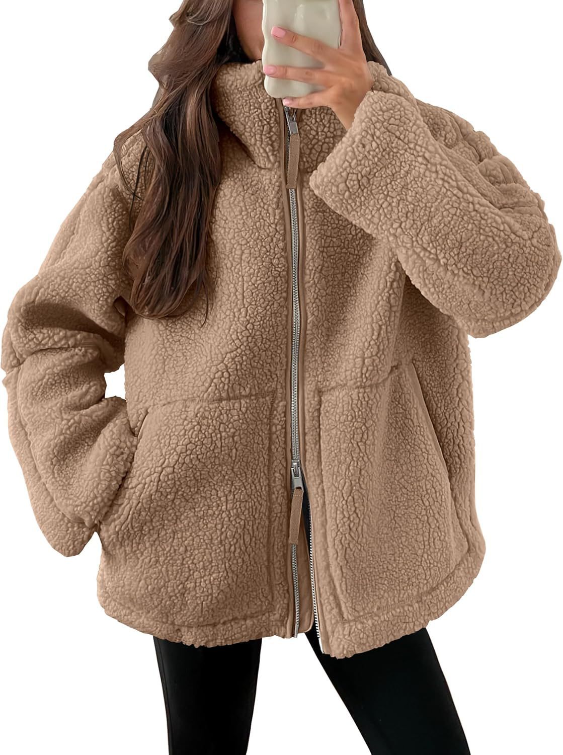 Winter Lapel Zip-up Solid Fleece Jacket Coat