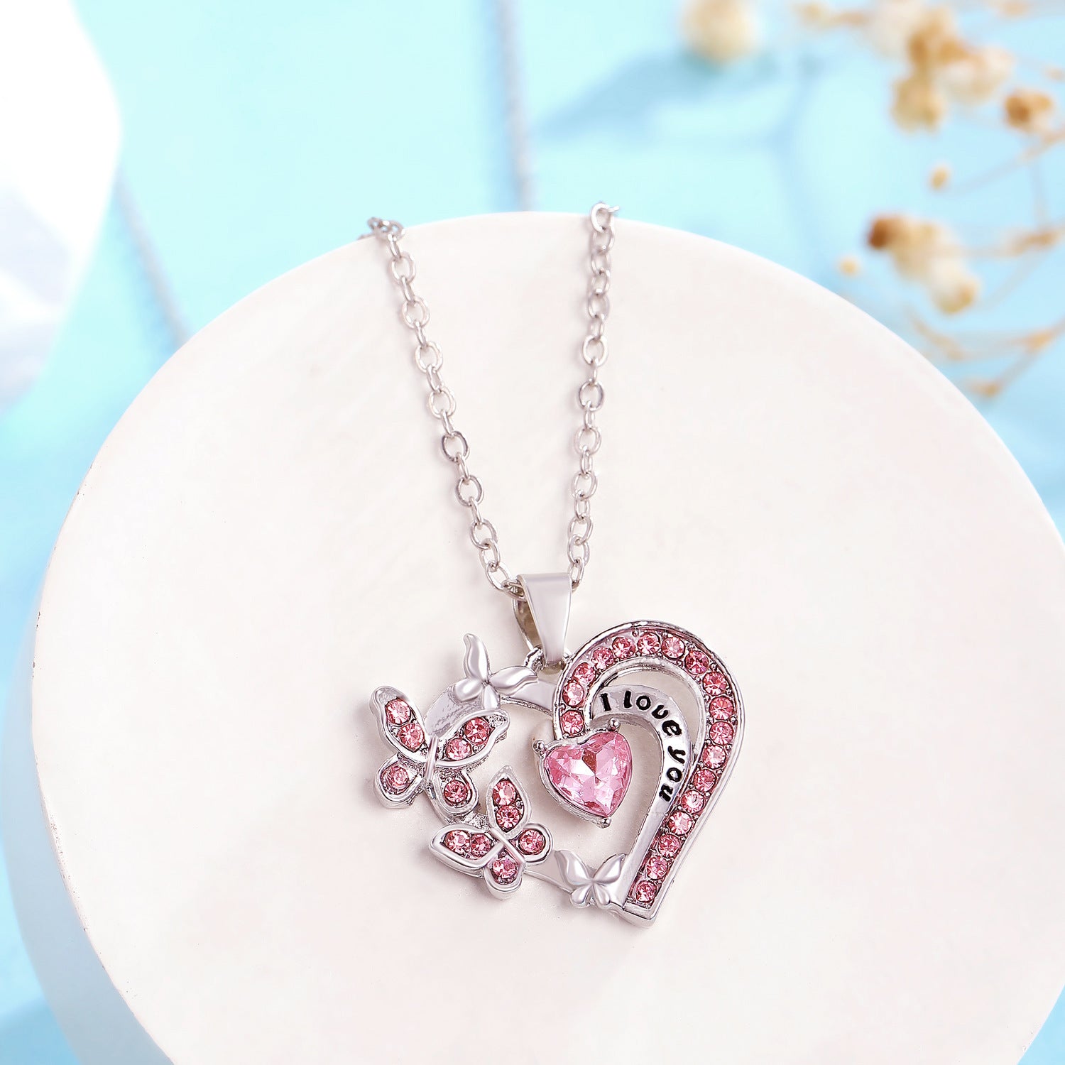 Rhinestones Heart-shaped Chain Pendant Necklace